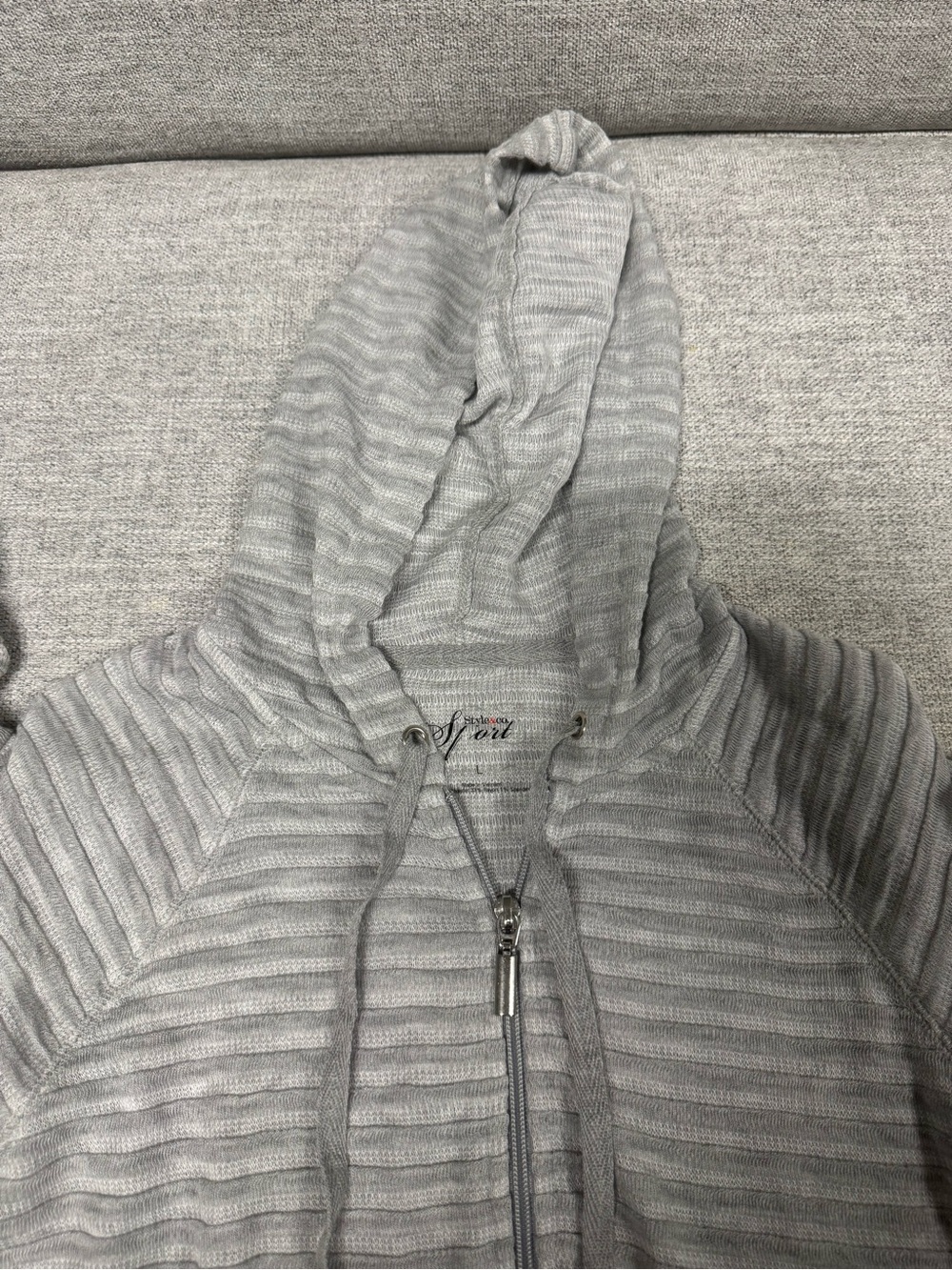 Style & Co. Light Gray Ribbed Zip Hoodie - Picture 2 of 3